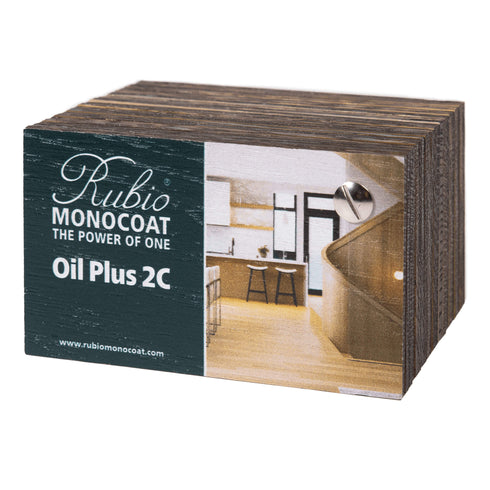 Rubio Monocoat Oil Plus 2C mini wood fan deck, closed. pictured on white background.