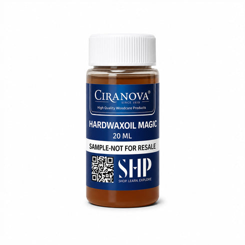A 20 mL sample bottle of Ciranova Hardwaxoil Magic woodcare product, featuring a white ribbed cap and a navy blue label with white text, set against a plain white background.