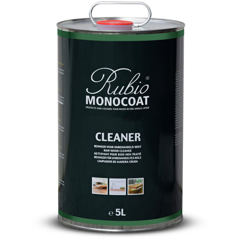 5 Liter can of Rubio Monocoat Raw Wood Cleaner on white background.